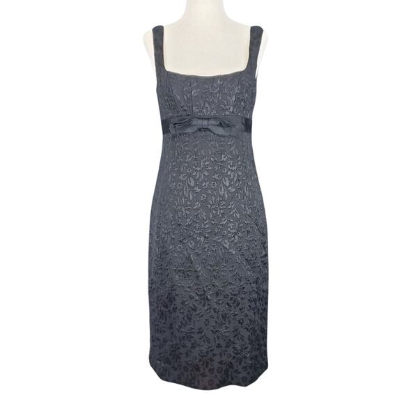 NWT Nanette Lepore Empire Waist Brocade Black Sheath Midi Dress - Size 6 - Picture 1 of 7